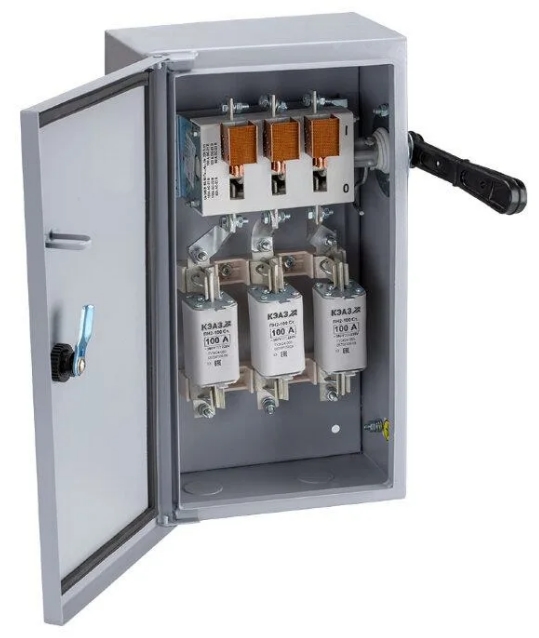 Ящик с перекидным рубильником РЕЗЕРВ ЯРПП-100А-IP54 с предохранителями Выключатели, рубильники